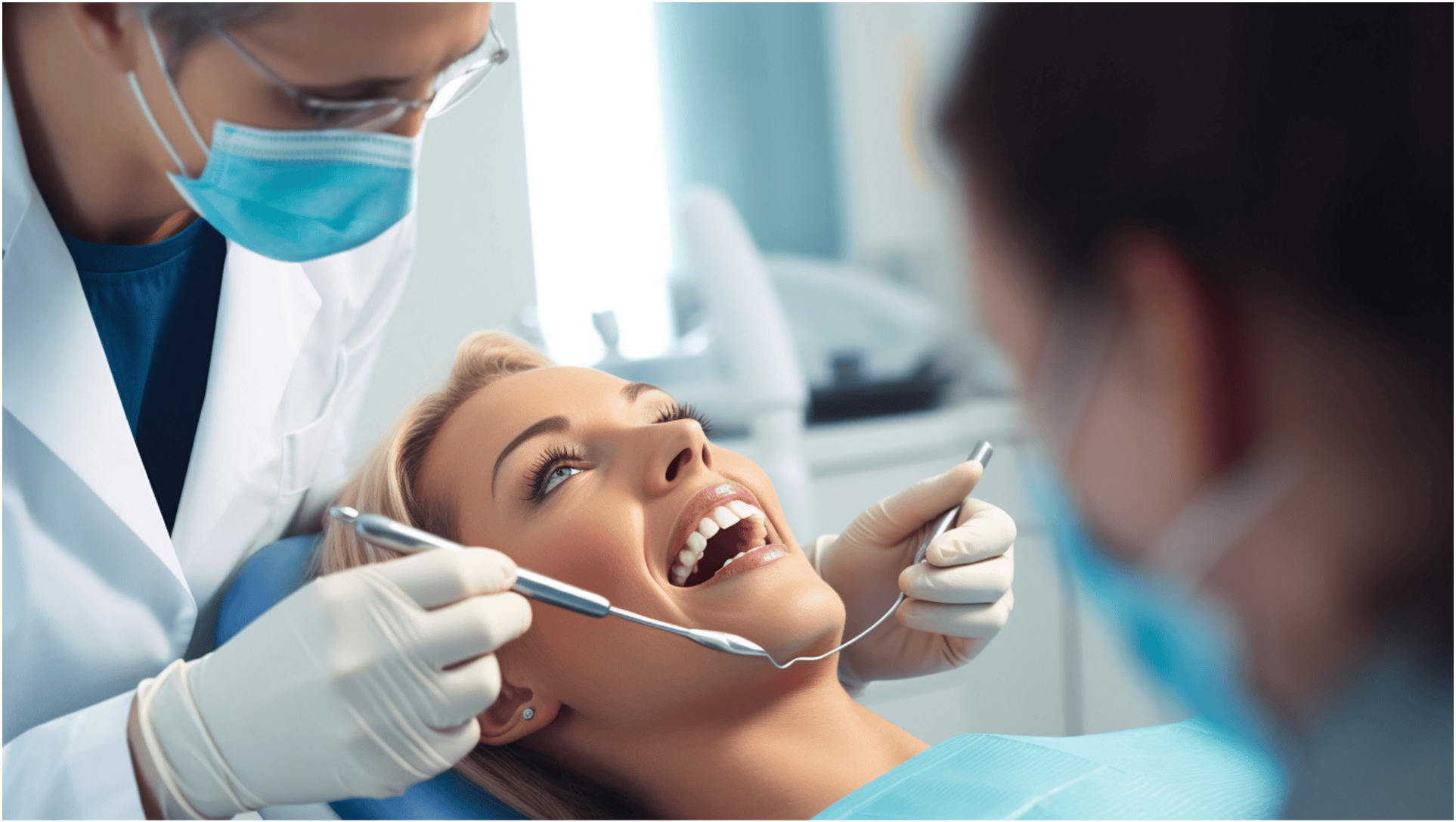 Dentist in mask performing a dental cleaning